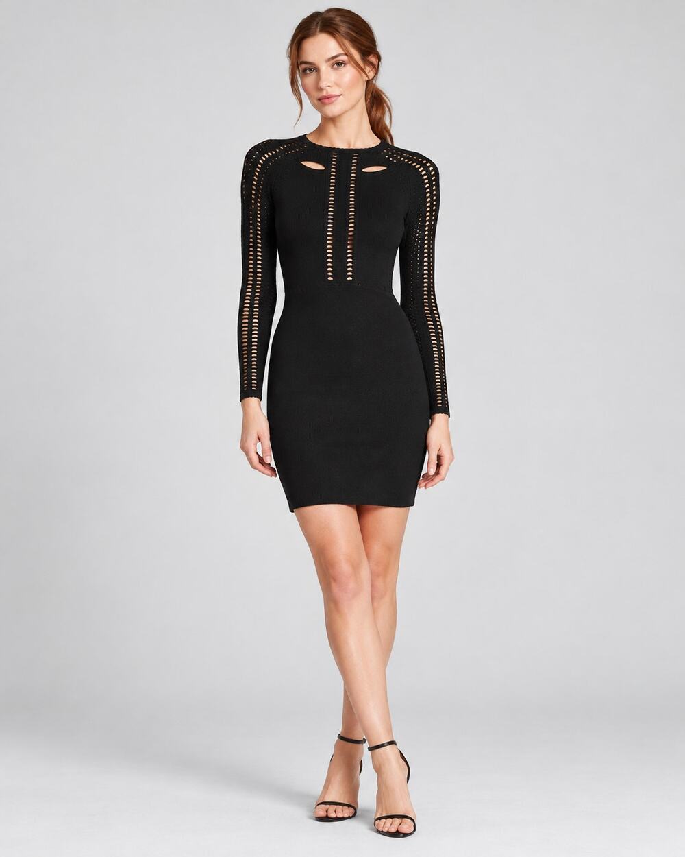 Maje Ruse Perforated Knit Mini Dress Black Size 3 Large